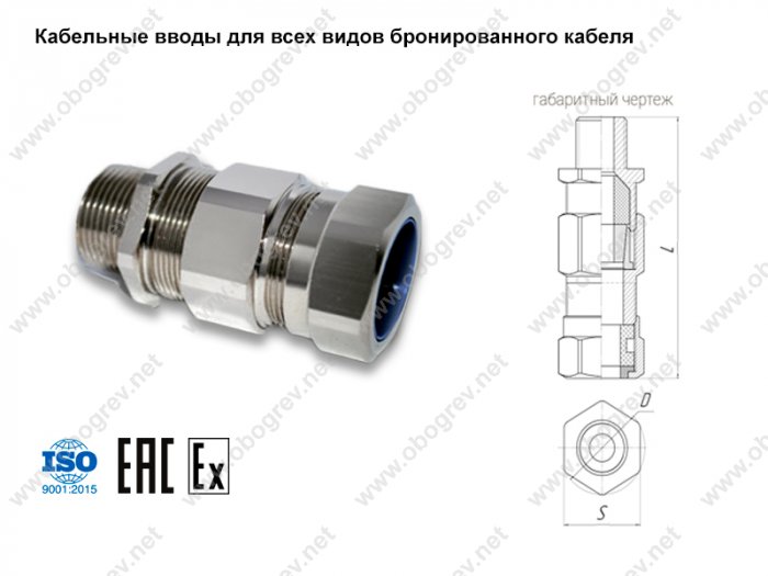 Взрывозащищенный кабельный ввод серии ВА для всех типов бронированных кабелей