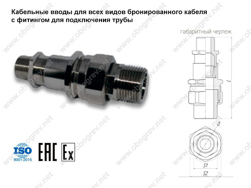 Взрывозащищенный кабельный ввод серии ВА для всех типов бронированных кабелей